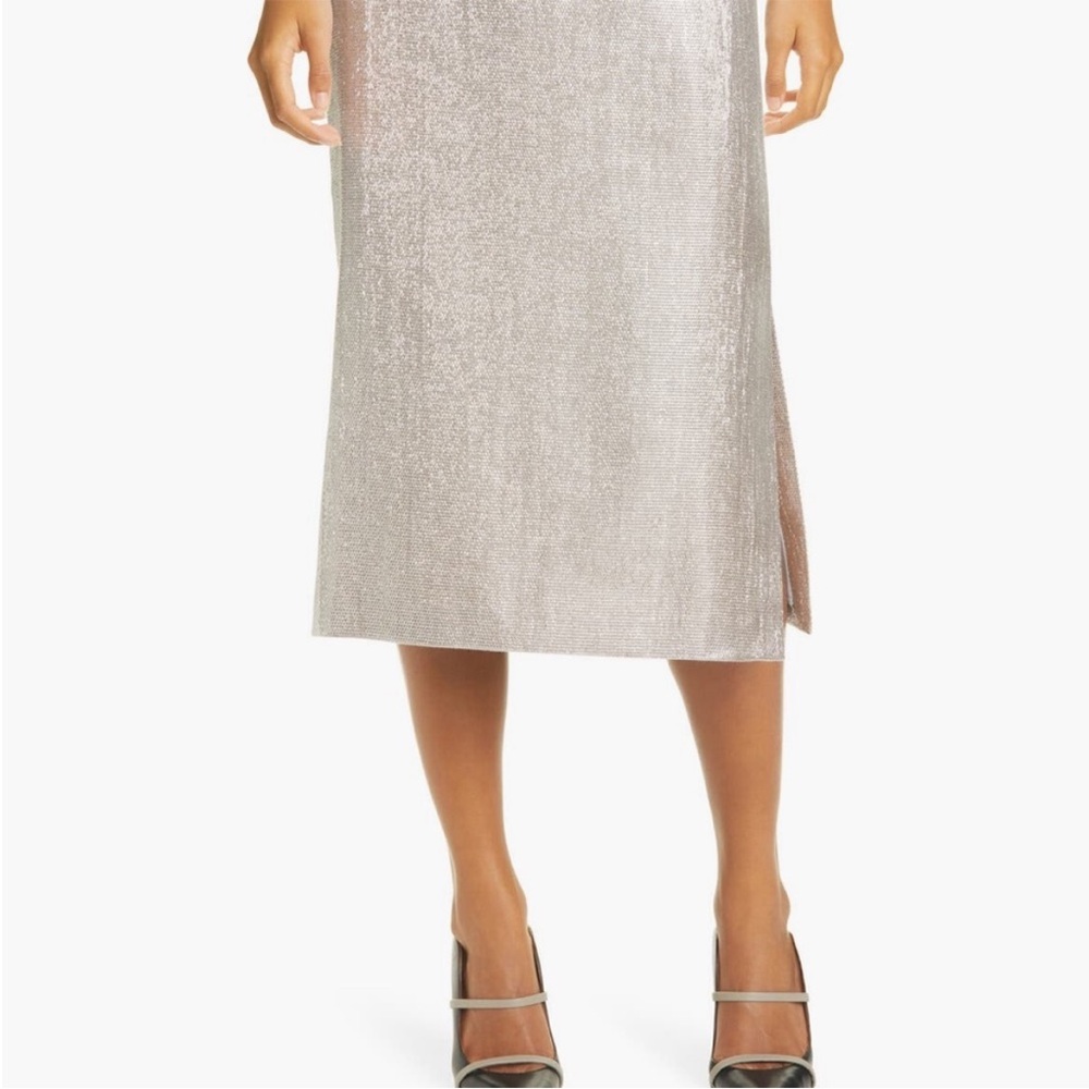 Club Monaco Shimmering Sparkly Silver Midi Skirt